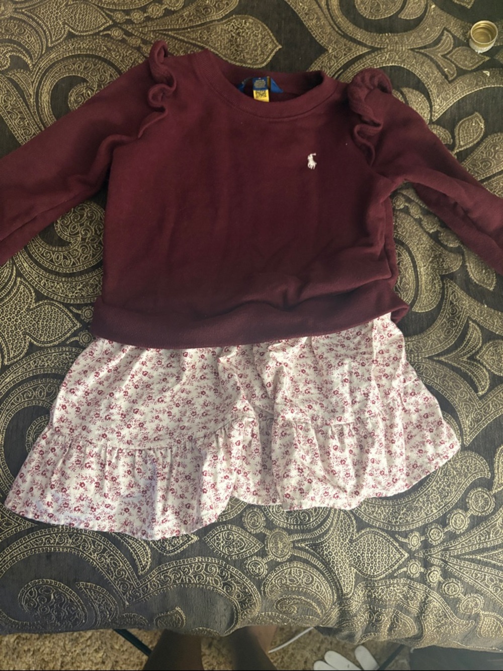 Ralph Lauren Burgundy Ruffle Shoulder Sweatshirt Top